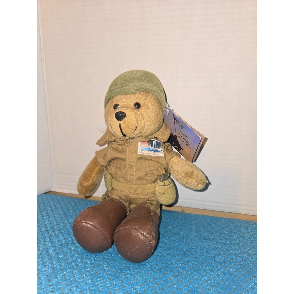 New WWII Memorial Stamp Bear 10" Solider USPS Plush Soft Toy Stuffed Animal